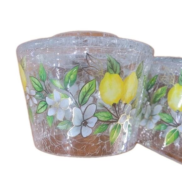 Yankee Candle Clear Crackle Glass Holder – Lemon Floral Design Set of TWO - Picture 3 of 10